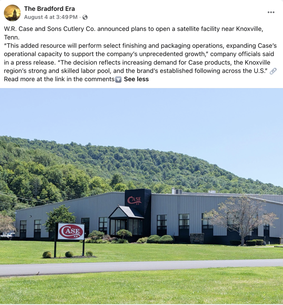 WR Case to open satellite facility outside Knoxville WR Case to open satellite facility outside Knoxville